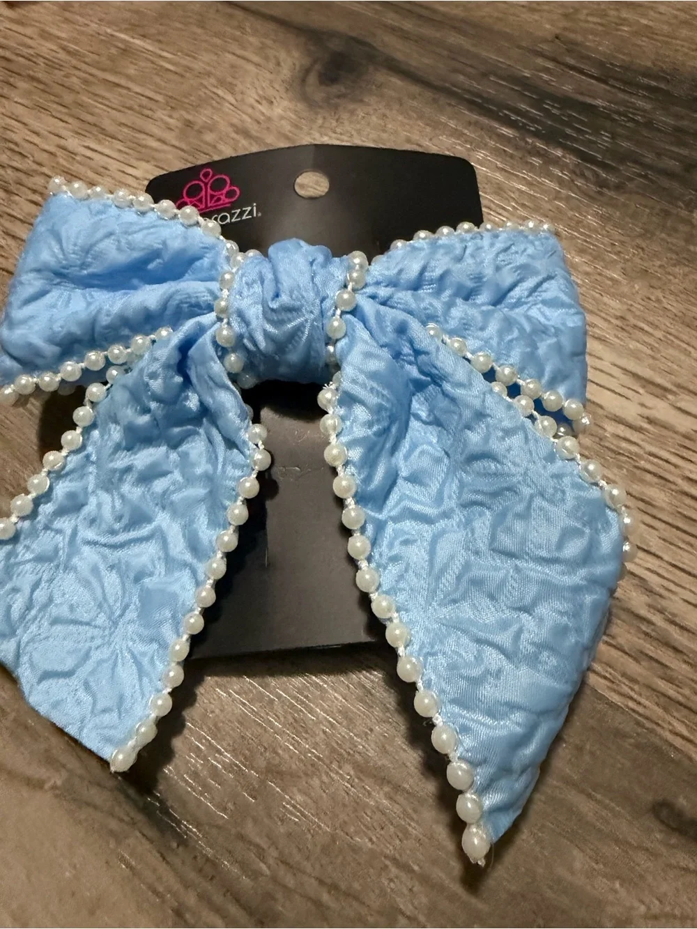 Blue Pearl-Trim Bow Hair Clip -NWT